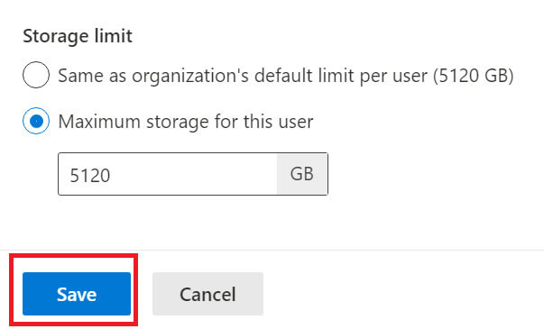 Bước 9: Tích chọn “Maximum storage for this user” > Nhấn “Save”